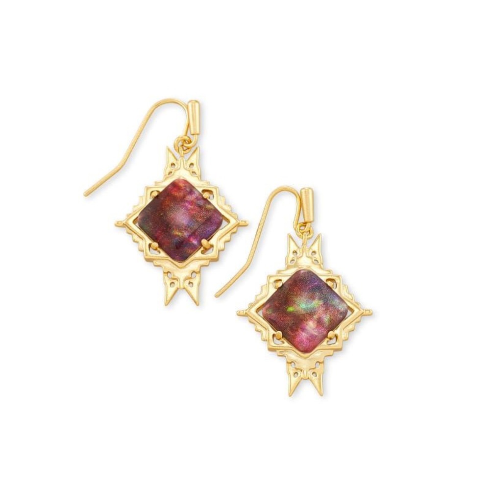 Kendra Scott Cass Gold Drop Earrings in Mauve Abalone